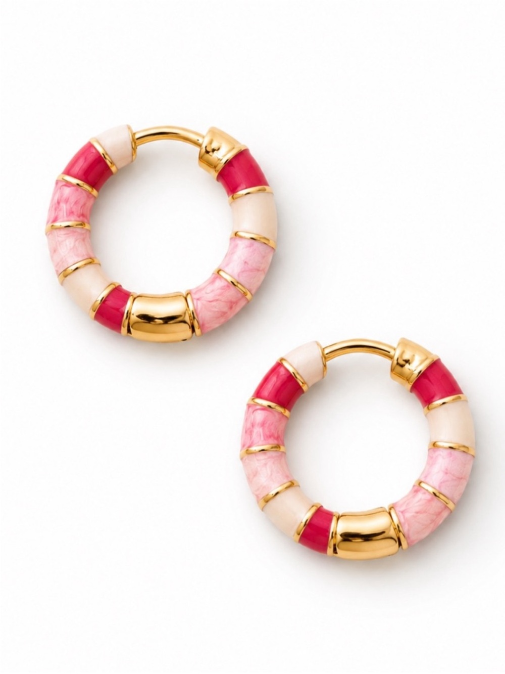 New! Preppy Colorful Pink Colorblock Huggie Hoop Earrings NWOT 5060